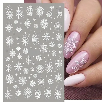 Christmas Nail Art Stickers Decals White Snowflakes Stars French Manicure (896) • $3.55