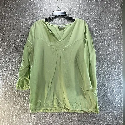Hot Cotton By Marc Ware Linen 3/4 Sleeve Green V Neck Tunic Womens Large Read • $17.99