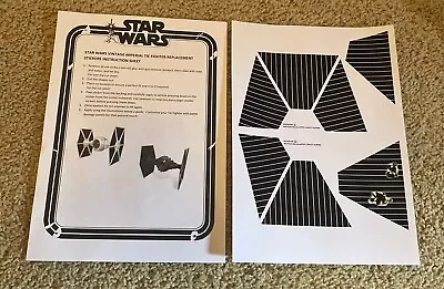 CUSTOM REPLACEMENT STICKERS For STAR WARS VINTAGE IMPERIAL TIE FIGHTER One Sheet • $6.95