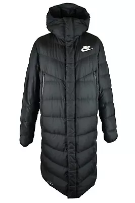 NIKE Black Padded Coat Jacket Size M Mens Full Zip Hooded Outdoors Long • £55