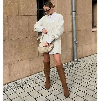 $138 • Buy Zara Heeled Suede Knee High Boots Size 39 / 8 Bloggers Fav Brown