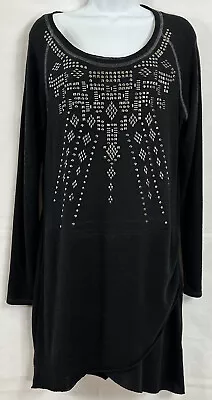 Vocal Size XL Black Soft Knit Bronze Stud Embellished Dress Long Sleeve Stretch • $20.15