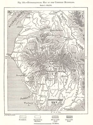 Lake District. Hypsographical Map Cumbrian Mountains. Sketch Map 1885 Old • £12.99