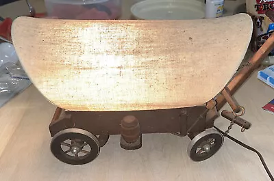 $75 • Buy Vintage Wood Western Covered Wagon Table Lamp