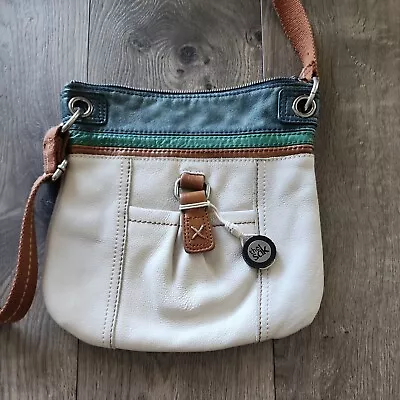 🌻 The Sak Harbour Kendra Cream Blue & Brown Leather Crossbody Or Shoulder Bag • $19.99