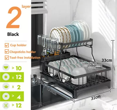 2-Tier Dish Drying Rack For Kitchen Counter Over The Sink • $27.99