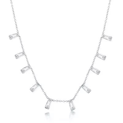 Classic Women's Necklace Sterling Silver Dangling Baguettes Lobster 16 Inch • $39.63