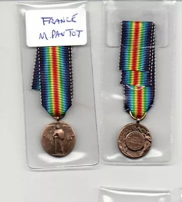 Victory Medal Ww1 France ( M.pautot)  Issue. A Superb Miniature  With Ribbon. • $12.27