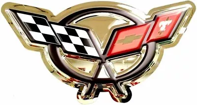 C5 Corvette Crossed Flags Stainless Steel Wall Hanging Sign - Chrome : 23  X 12  • $89.95