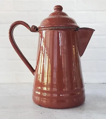 Vintage Brown Enamel Coffee Pot 8 Inch Bee Hive Hinged Lid Vollrath Farmhouse • $12