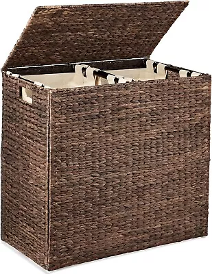 Laundry Hamper With Wicker Lid Clothes Basket Rattan Slim Liner Removable 60L • $114.44