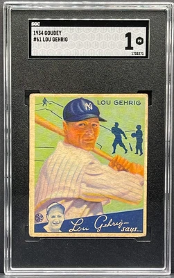 $2705.96 • Buy 1934 Goudey Lou Gehrig #61 KEY PRE-WAR CARD 🐐 BEAUTIFUL EYE APPEAL GRADED SGC 1