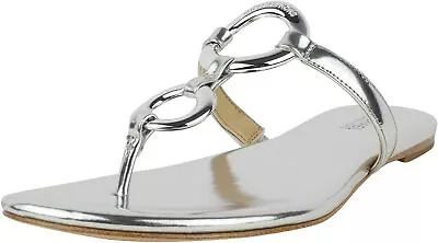 Michael Michael Kors Woman's Claudia Flat Sandal Patent Silver • $59.98