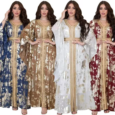 Abaya Women Maxi Dress Muslim Luxury Evening Party Dubai Kaftan Elegant Moroccan • $48.63