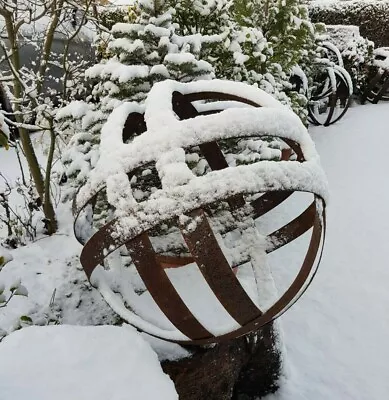 Double Banded Garden Metal Sphere Sculpture Reclaimed Whisky Barrel Hoop Band #4 • £75