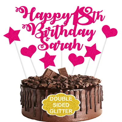 Personalised Birthday Cake Topper With Heart & Star Any Name Age 16th 18th 50th • £4.99