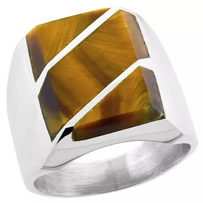 MEN'S 925 STERLING SILVER RING Tiger's Eye  POLISHED FINISH SIZE 9-13 • $89.99