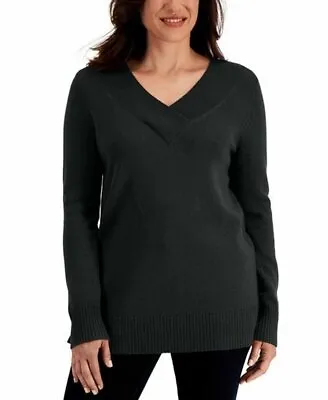 Women's Karen Scott Crossover V-Neck Sweater Black Size Large • $15.99