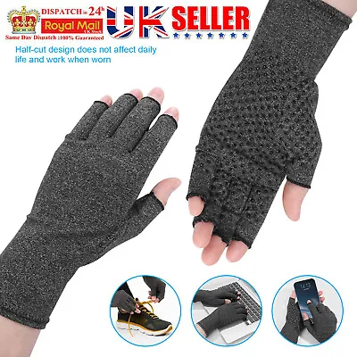 £4.99 • Buy Compression Gloves Anti Arthritis Fingerless Pain Relief Joint Support With Grip