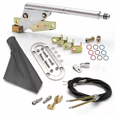 Street Rod Floor Mnt E-Brake HandleGray Boot Chr Ring Cable Kit GM Clevis • $323.95