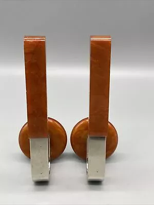 £31 • Buy Art Deco Butterscotch Phenolic Catlin Bakelite Amber + Chrome Door Handles Pair