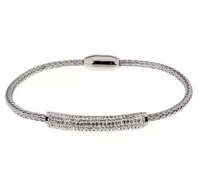 Steel By Design Woven Cable Crystal Pave Bracelet Bracelet Magnetic Clasp QVC • $43.63
