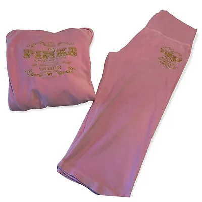 Victorias Secret Pinks Velvet Velour Pant Medium Hoodie Large Vintage Rare Y2K • $90