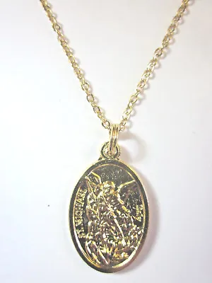 St Michael Archangel Guardian Angel Medal Pendant Necklace Gold Plated 20  Chain • $17.95