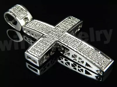 Beautiful 2 Ct Round Cut Simulated Diamond Cross Men's Pendant 925 Silver • $145.25