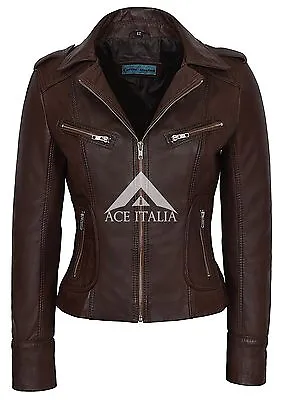 RIDER Ladies Brown Biker Motorcycle Style Soft Real Nappa Leather Jacket 9823 • £95.80
