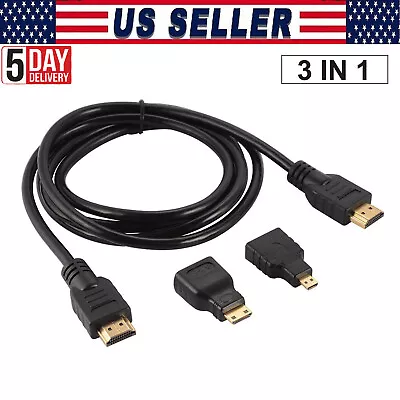 3 In 1 HD 1.5M HDMI To HDMI Cable + Micro HDMI Adaptor+ Mini HDMI Adapter • $5.99