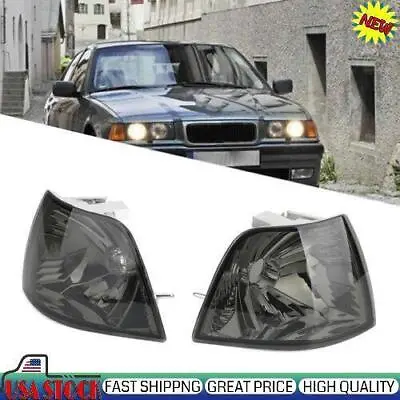 Smoke Corner Lights Parking Lamps PAIR Fits For BMW 3-Series E36 4DR 1992-1998_ • $26.73