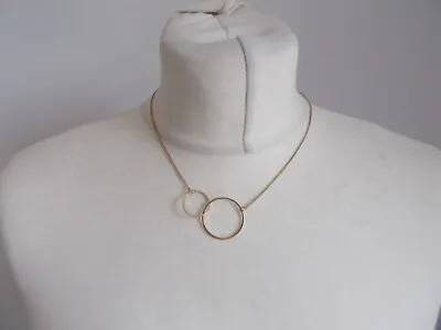 £7.85 • Buy Costume Jewellery Statement Necklace Gold Tones Interlocked Circles Pendant