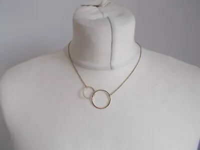 £7.85 • Buy Costume Jewellery Statement Necklace Gold Tones Interlocked Circles Pendant