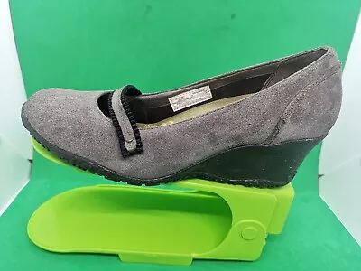Merrell J46144 Petunia Gray Slip-On Suede Mary Jane Wedge Heel Shoes Women's 8.5 • $31.49
