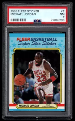 1988-89 Fleer Basketball Insert Set Sticker # 7 Michael Jordan (HOF)  PSA 7 • $100