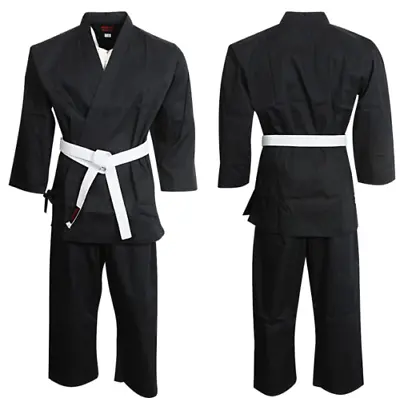 Adult/Kids Karate 100% Cotton  8 Oz BLACK Suit All Sizes Free Belt • £11.99