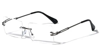 Men Rimless Metal Rectangular Reading Glasses - Clear Lens Reader - Blue Blocker • $12.95