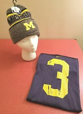 Michigan Wolverines NCAA Nike Vintage Blue #3 XL Jersey Winter Gift Set  • $74.99