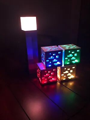 5 Pc Minecraft Torch Light With 4 Light Up Blocks USB Chargable Night Light • $14.99