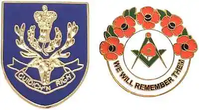 £9.99 • Buy Queen's Own Highlanders Military Badge And Masonic We Will Remember Enamel Badge