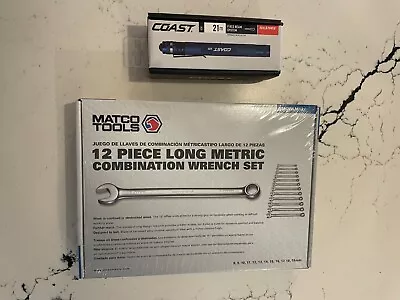 Sealed/New In Box 12 Pc Matco 12. Long Metric Combination Wrench Set&Coast Light • $70.88