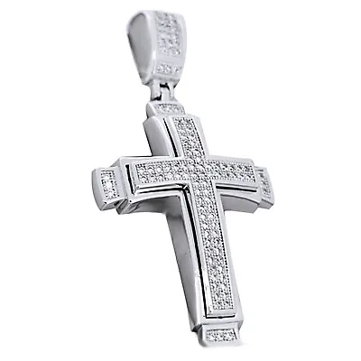 Cross Pendant Simulated Diamond 14K White Gold Plated 925 Sterling Silver • $134.31