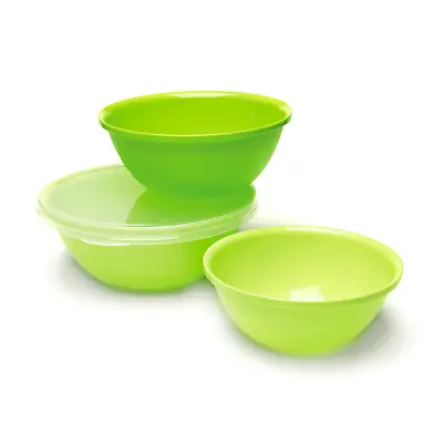 Amuse Set Of 3 Green Serving Salad Mixing Bowls With Lid 1.2 1.7 & 2.4 Litre • £6.43