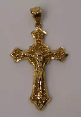 Vintage 10k Gold Filigree Diamond Cut Cross Crucifix Pendant 1.7g • $99