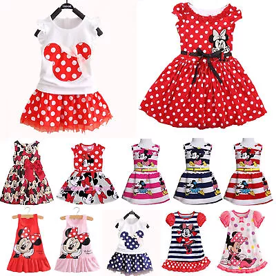 Kid's Girl Mickey Minnie Mouse Casual Party Mini Dress Ruffle Sleeveless Top UK/ • £6.47