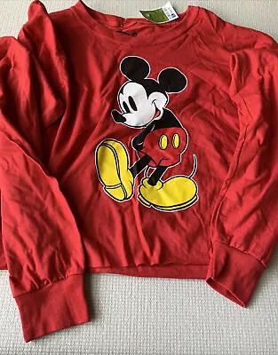 New Disney Mickey Mouse Red Crop Top Long Sleeves Juniors Large • $14