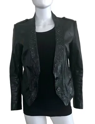 Zara 100% Leather Blazer/Jacket With Silver Studs. Black Size S. • £67.56