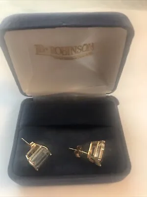 Vintage 14k Yellow Gold Aquamarine Emerald Cut Post Prong Earrings Gently Used • $425