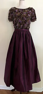 Vintage 80s 90s Victoria Royal Ltd Beaded Silk Ballgown Purple Back Bow • $325